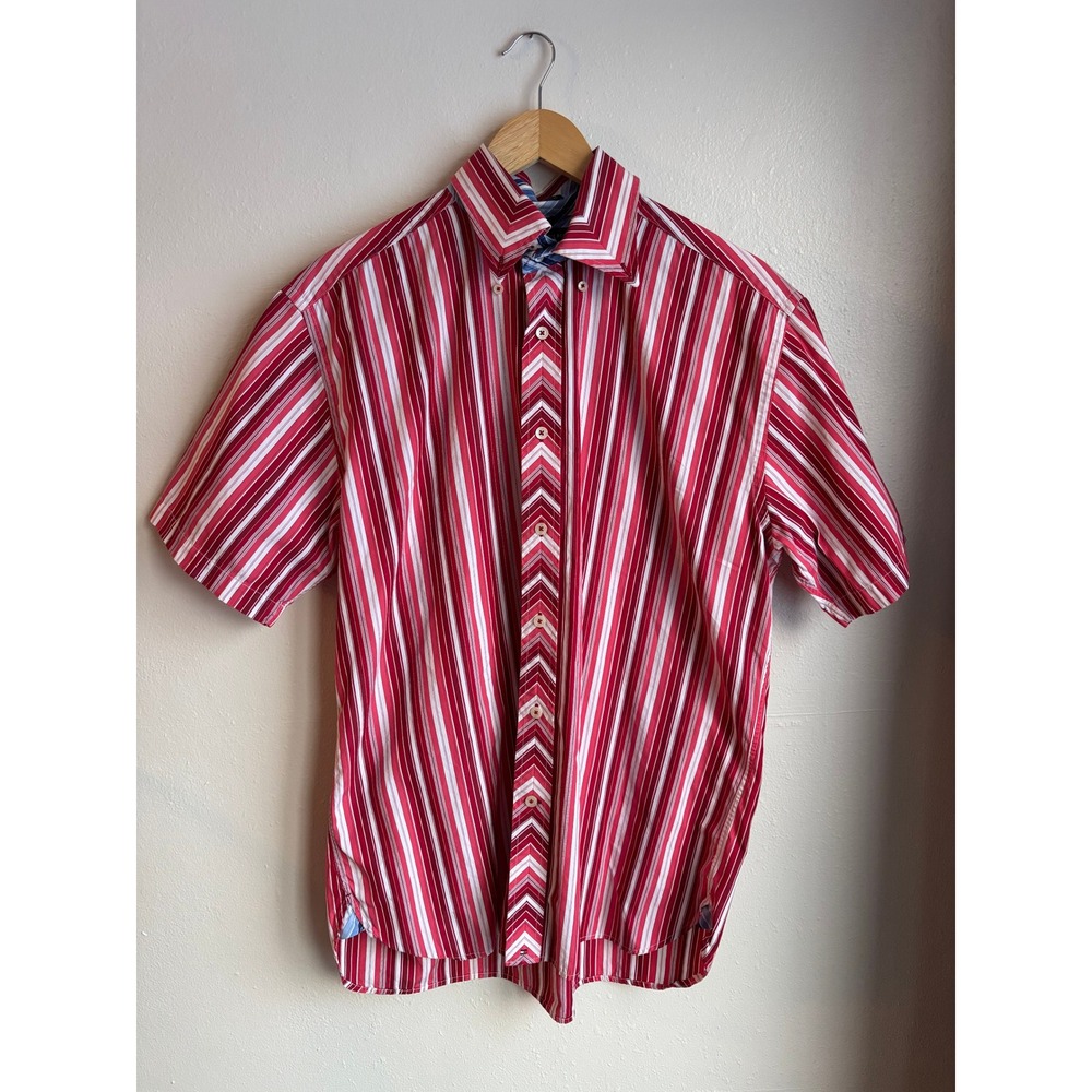 Tommy Hilfiger Mens Short‎ Sleeve Button Up Shirt Red White Stripe Size Medium